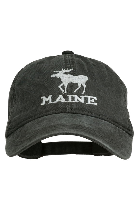 Maine State Moose Embroidered Washed Dyed Cap - Black OSFM