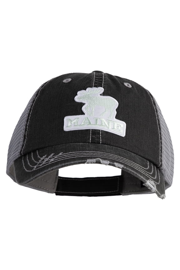 Maine State Moose Patched Low Profile Special Cotton Mesh Cap - Black OSFM