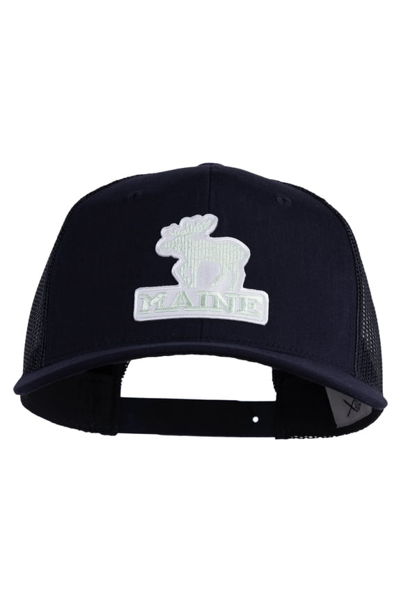Maine State Moose Patched Premium Trucker Mesh Cap - Navy OSFM