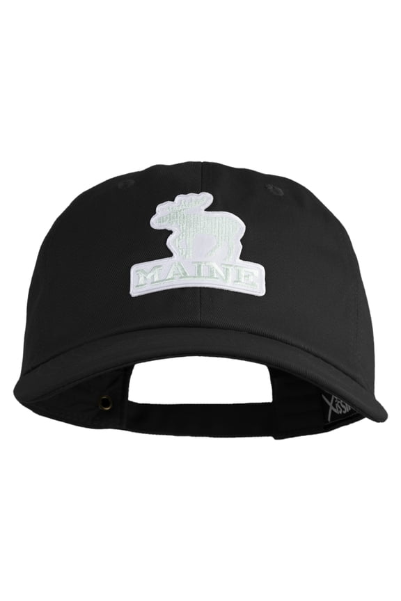 Maine State Moose Patched Unstructured Cotton Twill Washed Cap - Black OSFM