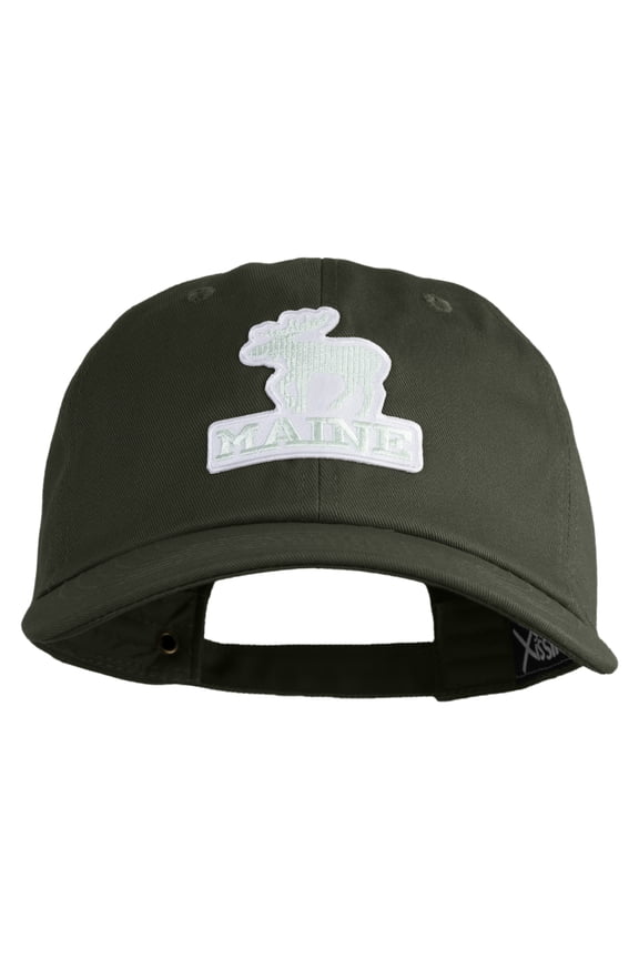 Maine State Moose Patched Unstructured Cotton Twill Washed Cap - Olive OSFM