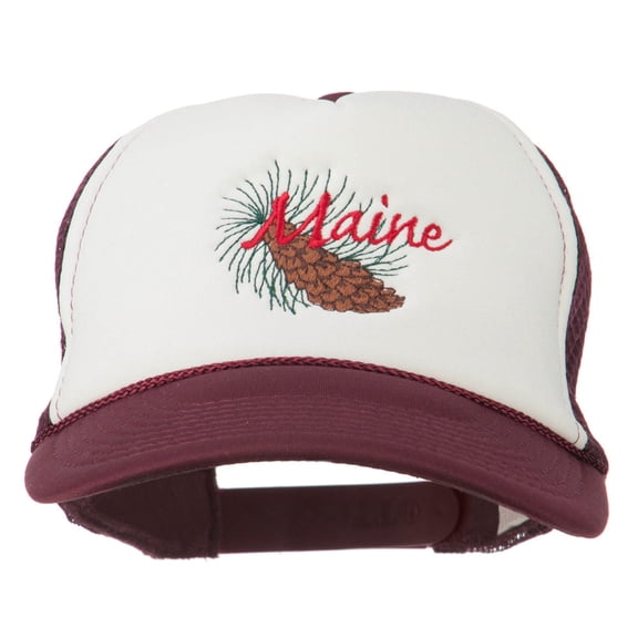 Maine State Pine Cone Tassel Flower Embroidered Cap - Maroon White OSFM