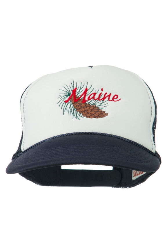 Maine State Pine Cone Tassel Flower Embroidered Cap - Navy White OSFM