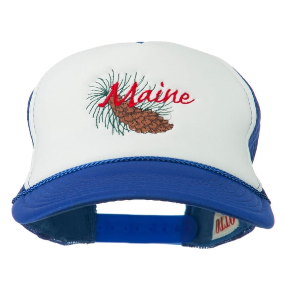 Maine State Pine Cone Tassel Flower Embroidered Cap - Royal White OSFM