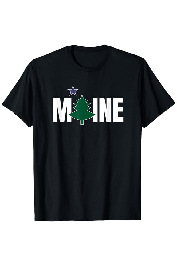 Maine State Pine Tree Star Design Unisex Short Sleeve Graphic T-Shirt