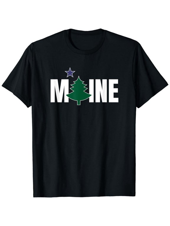 Maine State Pine Tree Star Design Unisex Short Sleeve Graphic T-Shirt