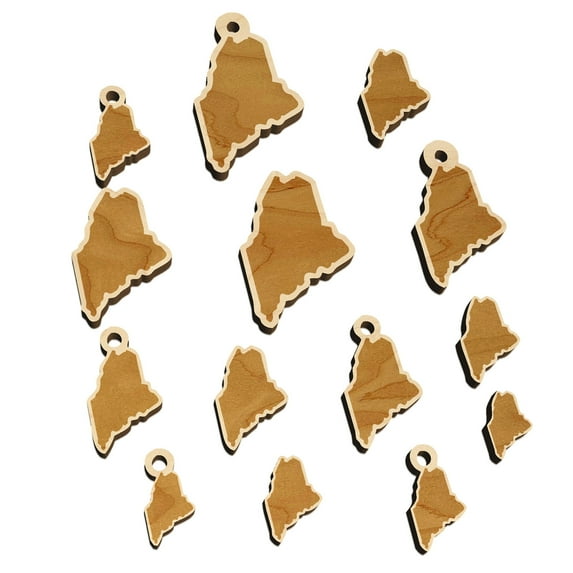 Maine State Silhouette Wood Mini Charms Shapes DIY Craft Jewelry - No Hole - 12mm (26pcs)