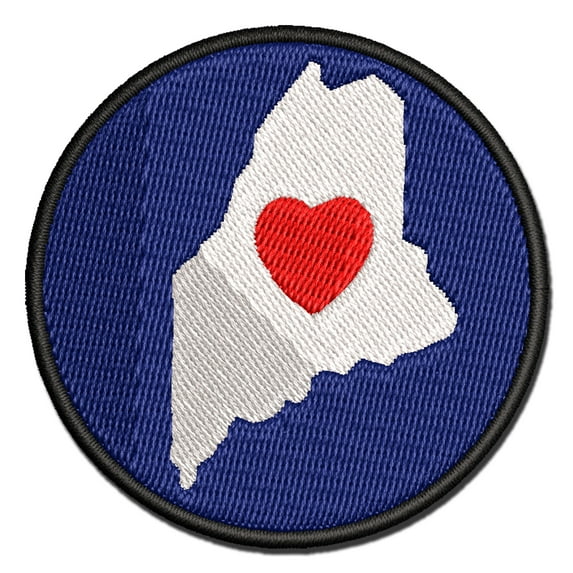 Maine State with Heart Applique Multi-Color Embroidered Hook & Loop Patch - 3 Inch Medium
