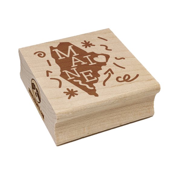 Maine State with Text Swirls Square Rubber Stamp Stamping Scrapbooking Crafting - Large 2.75in