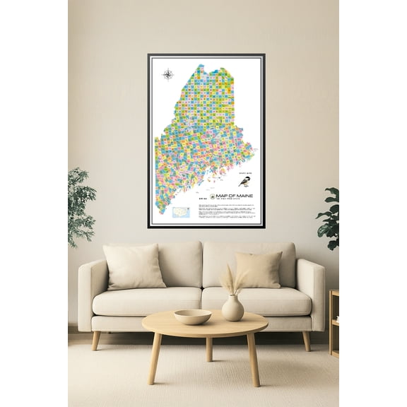 Maine Towns and Plantations Color Map Poster – Detailed Pine Tree State Municipalities Art Print 【Coated Paper】