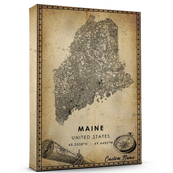 Maine United States Map Poster, Maine United States road Map Art Poster, Canvas,, Maine United States Map Canvas - 89AZ1305