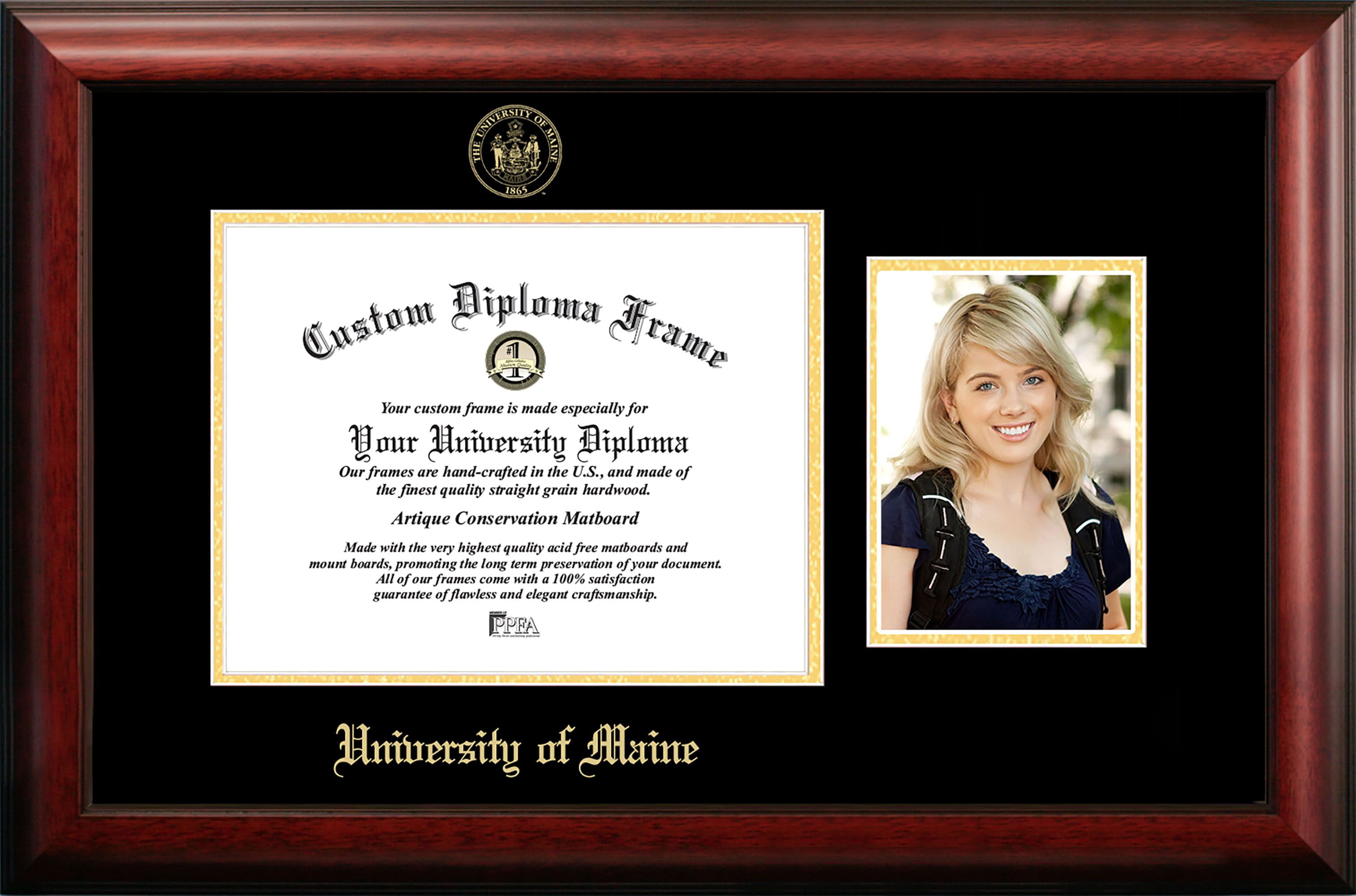 Maine University 11w x 8.5h Gold Embossed Diploma Frame with 5 x7 Portrait
