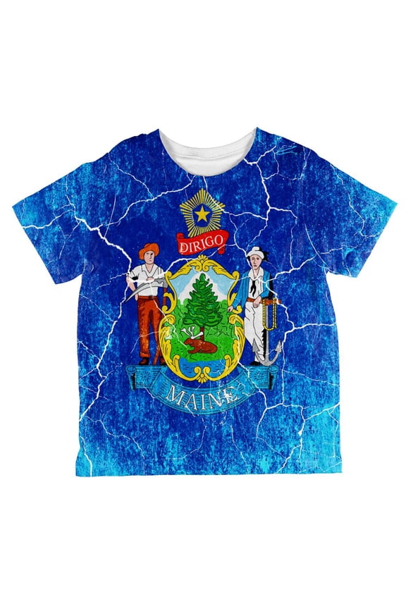Maine Vintage Distressed State Flag All Over Toddler T Shirt Multi 2T