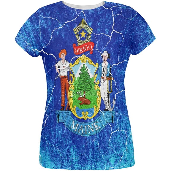 Maine Vintage Distressed State Flag All Over Womens T Shirt Multi LG