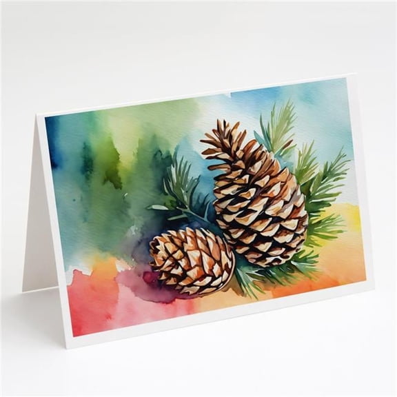 Maine White Pine Cone and Tassels in Watercolor Greeting Cards and Envelopes Pack of 8 7 in x 5 in