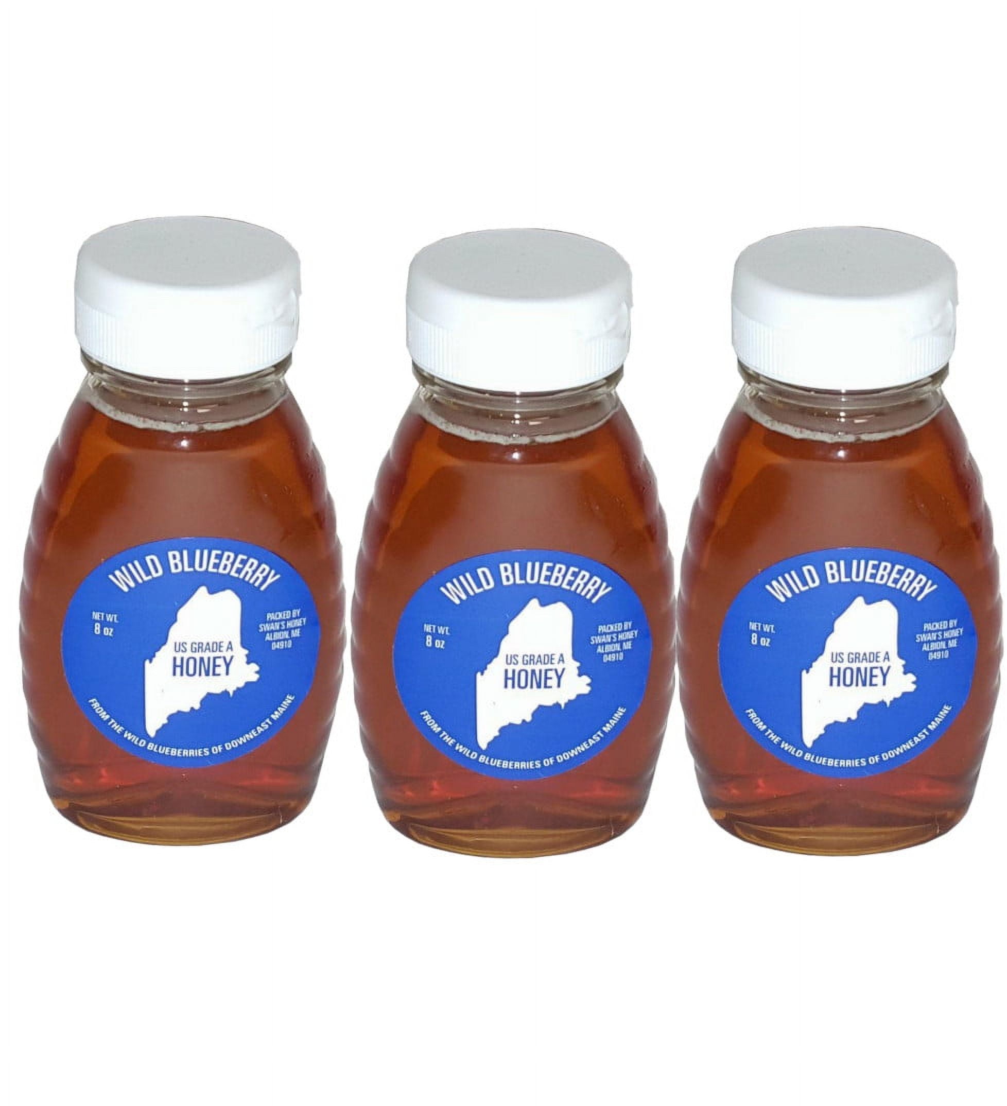 Maine Wild Blueberry Honey - 8oz, 3 pack, U.S GRADE A