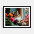 thumbnail image 1 of Maine coon cat relaxing - Photography Cat Flowers Floral Animal Garden Botanical Nature Black Framed Wall Art Print 5 x 7 inches, 1 of 3