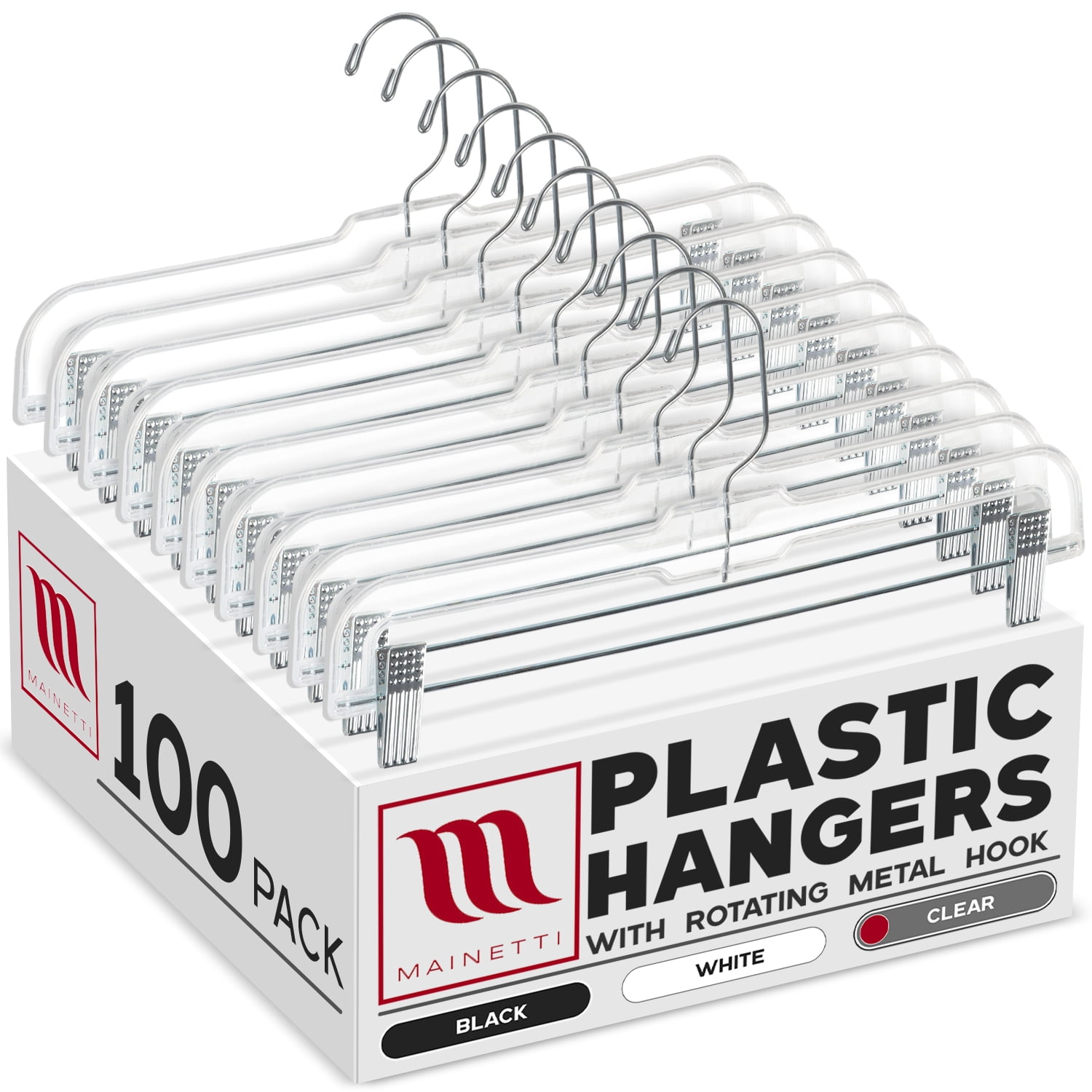 Mainetti 5131 Adult Plastic Clothes Hangers with Swivel Hook, 100-Count Value Pack