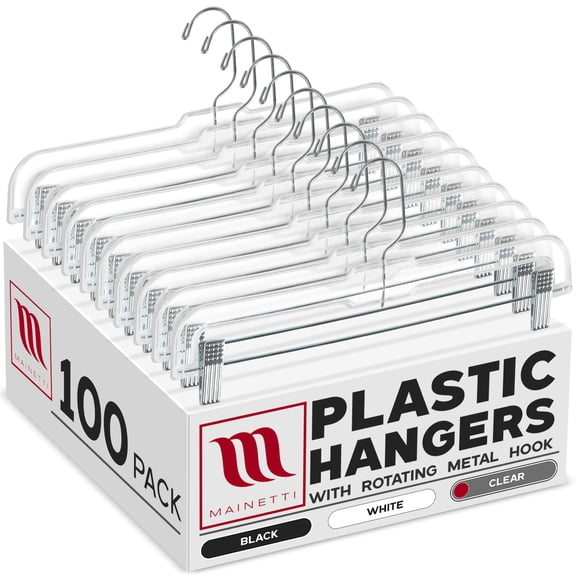 Mainetti 5131 Adult Plastic Clothes Hangers with Swivel Hook, 100-Count Value Pack