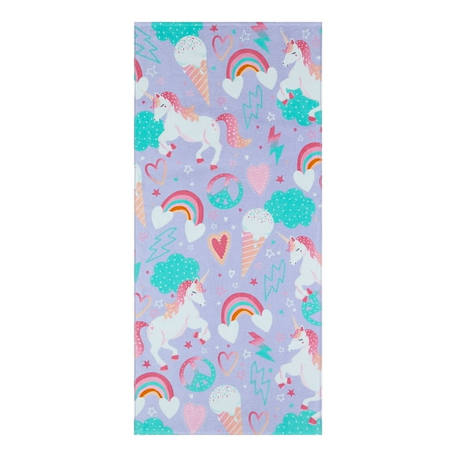 Mainstains Beach Towel, Rainbow Unicorn, 28x60