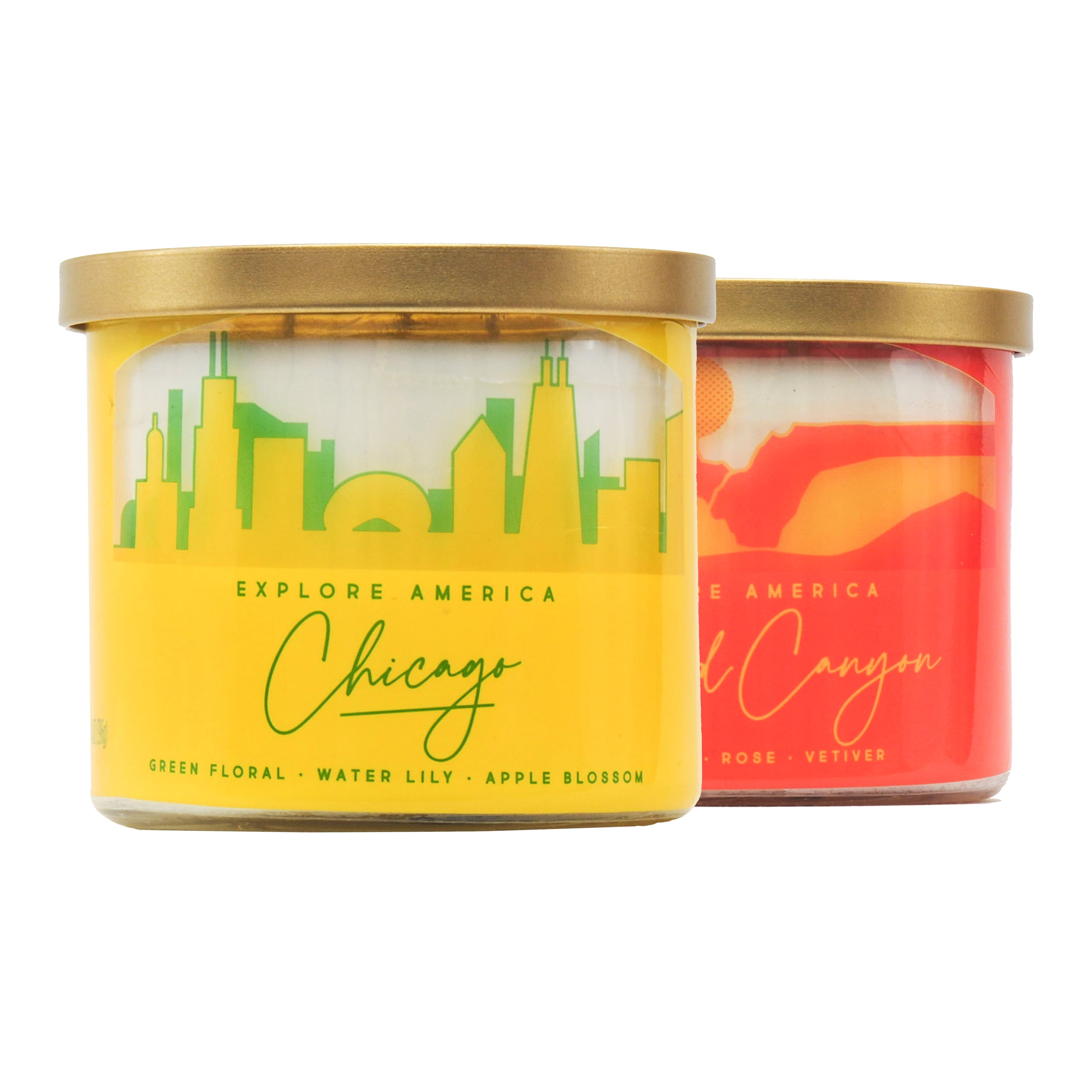 Mainstays 3-Wick 14 oz Scented Container Candles, Chicago and Grand Canyon, 2-Pack