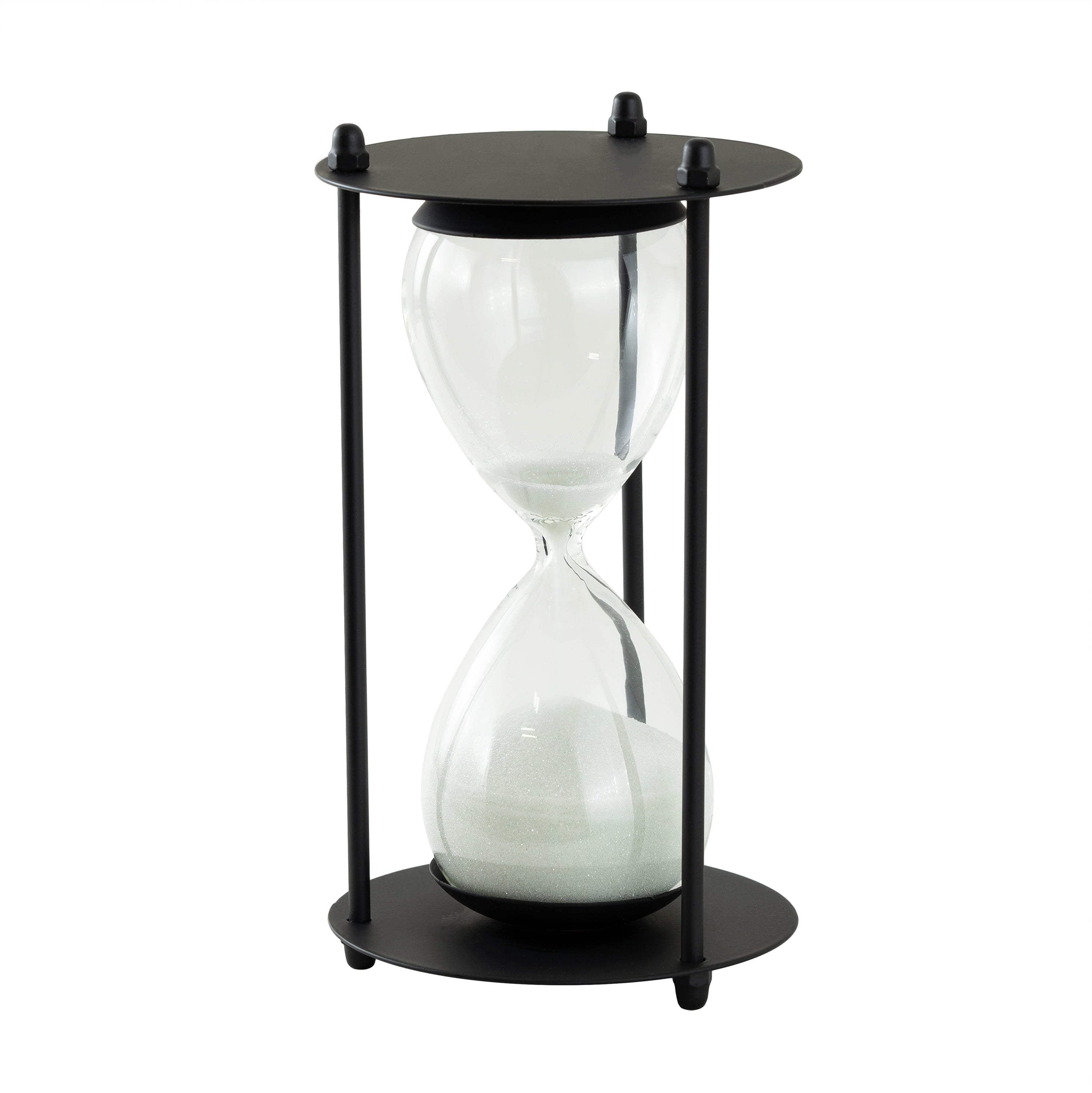 Mainstays 7.48" Black Metal and Glass Decorative Table Top Hour Glass with White Sand
