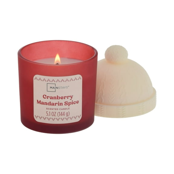 Mainstays 1-Wick Beanie Lid Scented Jar Candle, Cranberry Mandarin Spice, 5.1oz.