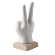 Mainstay Home Decor Collection Peace Hand Sign White Ceramic Bohemian Figurine Decor - 6.5" x 2.5" x 2.75"