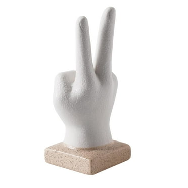 Mainstay Home Decor Collection Peace Hand Sign White Ceramic Bohemian Figurine Decor - 6.5" x 2.5" x 2.75"