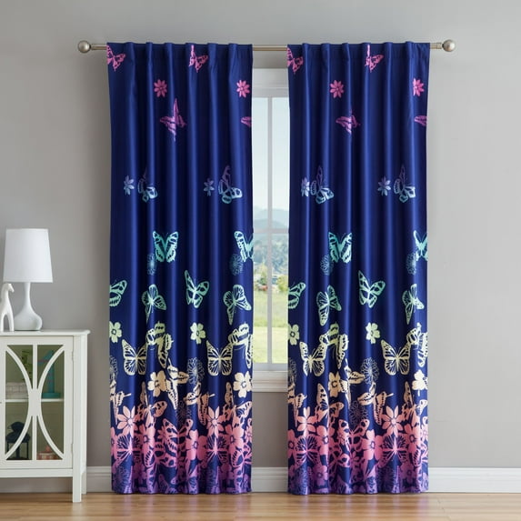 Mainstay Kids Butterfly Window Grommet Top Curtain Panel Pair, Multiple Sizes Available
