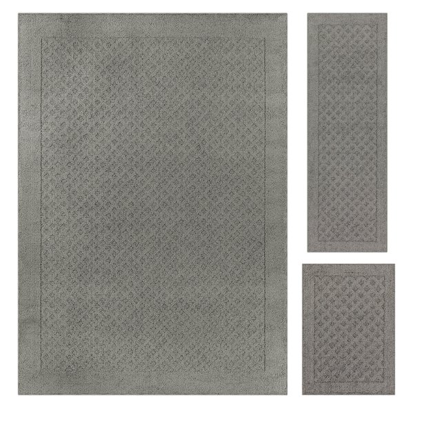 Mainstay Traditional Dylan Solid Diamond Gray Area Rug Set, 3 Piece