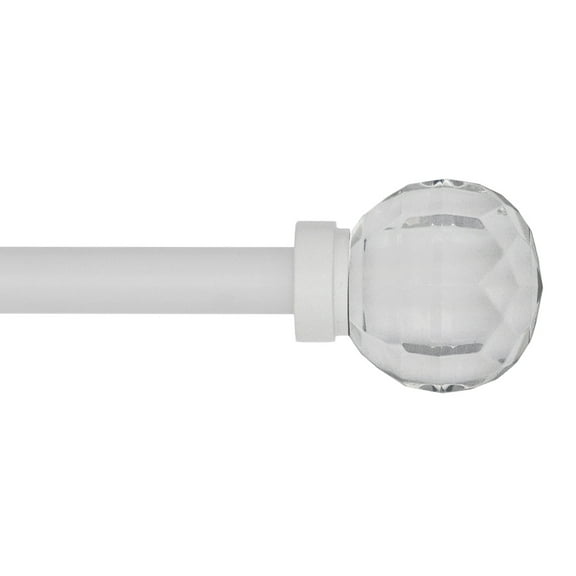 Mainstays Adjustable Single Curtain Rod, White Acrylic Ball Finial, 28-48 Inch, 1/2 Inch Diameter