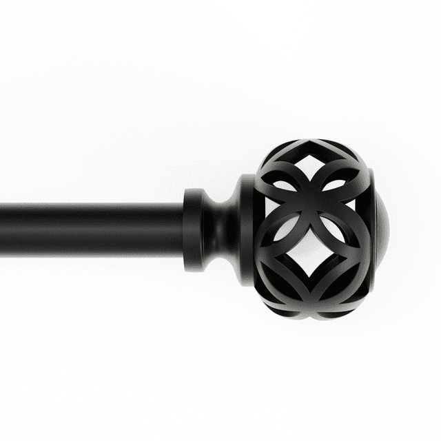 Single Rod Assembly Mainstays Black Filigree Knob Single Curtain Rod Set, 1/2 in, 28 in-48 ...
