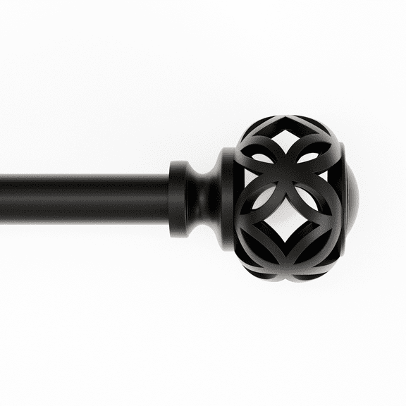 Mainstays 1/2" Black Filigree Knob Adjustable Single Curtain Rod Set, 48” to 84"