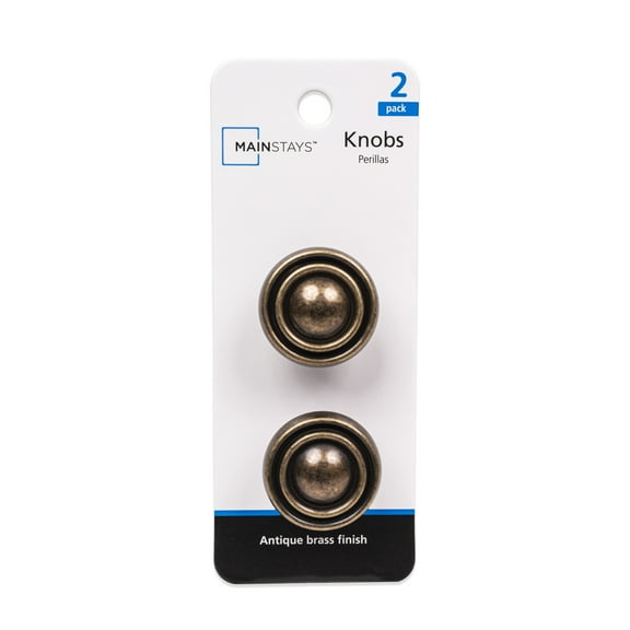 Mainstays 1-3/16" Traditional Cabinet Knob, Antique Brass, 2 Pack