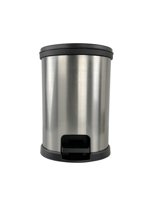 Mainstays 1.5 Gallon Trash Can. Plastic Round Step Bathroom Trash Can, Silver