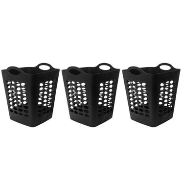 Mainstays 1.6 Bushel Flexible Square Plastic Laundry Hamper, 3 Pack, Black