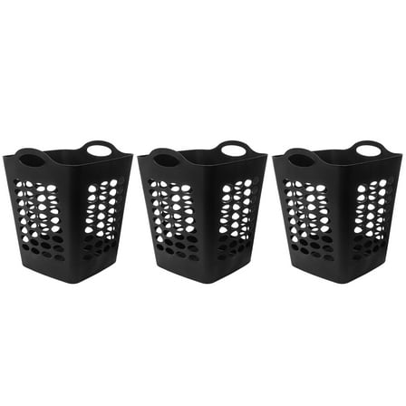 Mainstays 1.6 Bushel Flexible Square Plastic Laundry Hamper, 3 Pack, Black