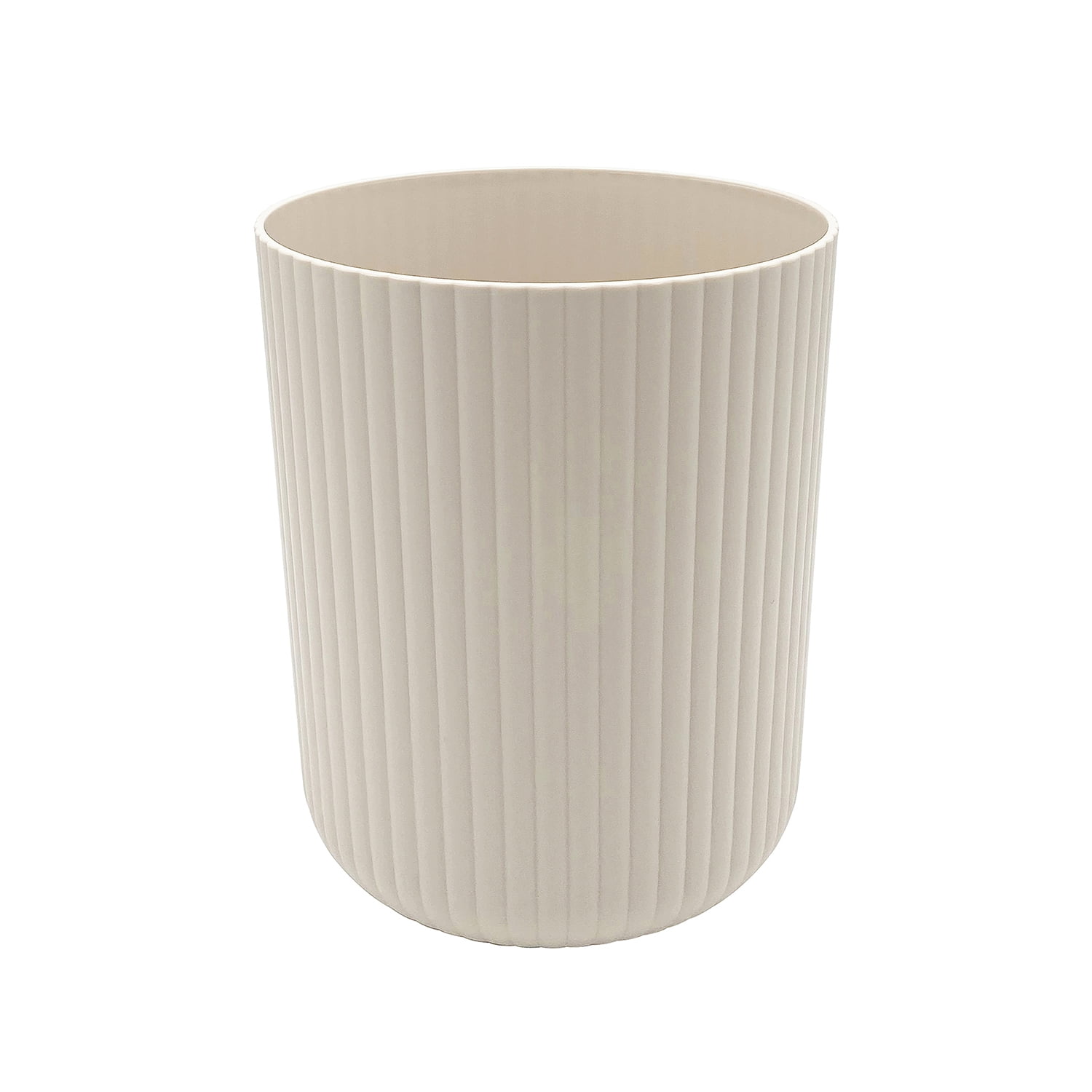 Mainstays 1.64 Gallon Plastic Ribbed Beige Trash Can
