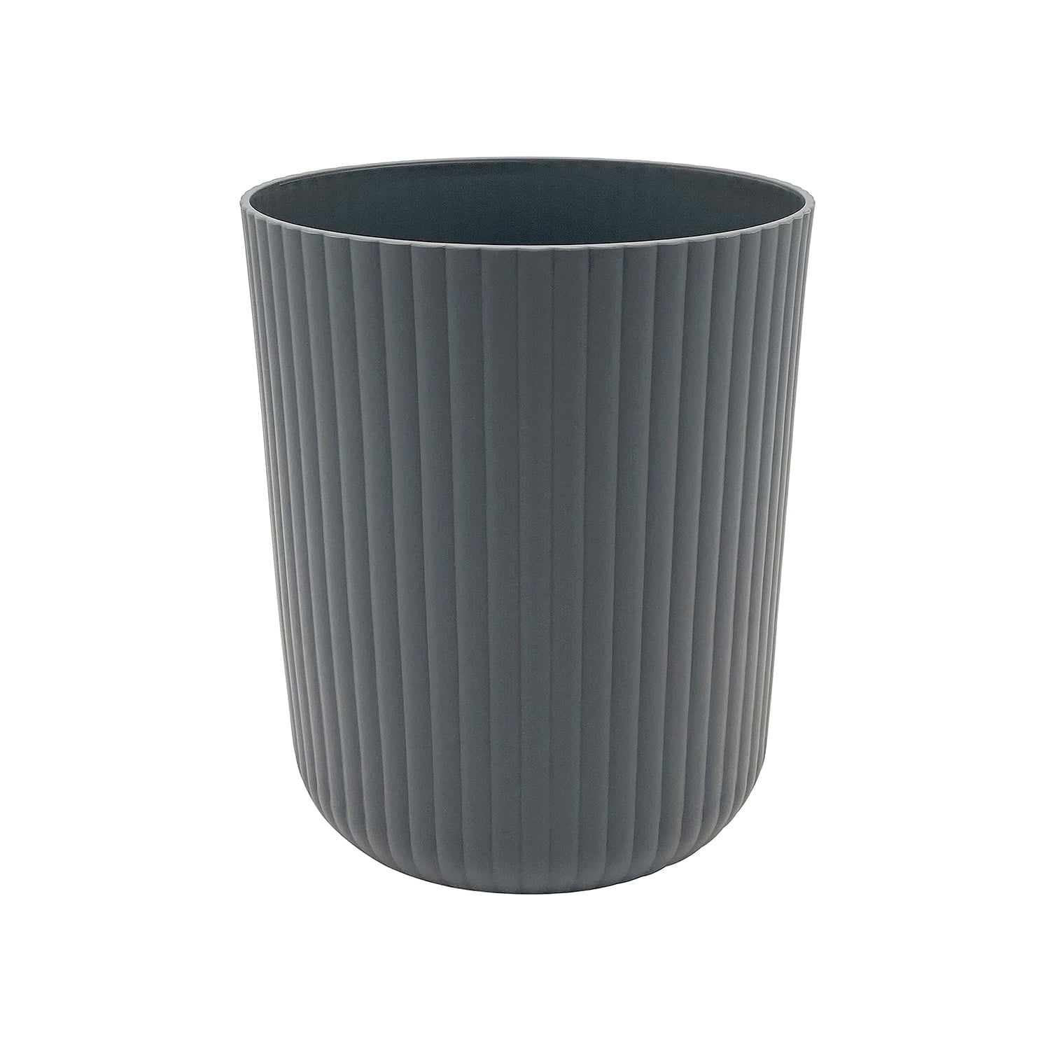 Gray Ribbed Plastic Circular Wastebasket, 1.64 Gallon