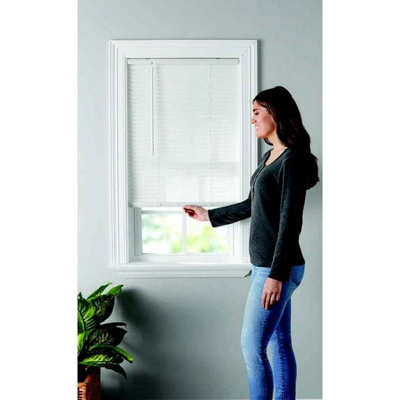 Mainstays 1" Cordless Vinyl Light Filtering Mini Blinds, 1-Piece, White, 48" W x 64" L