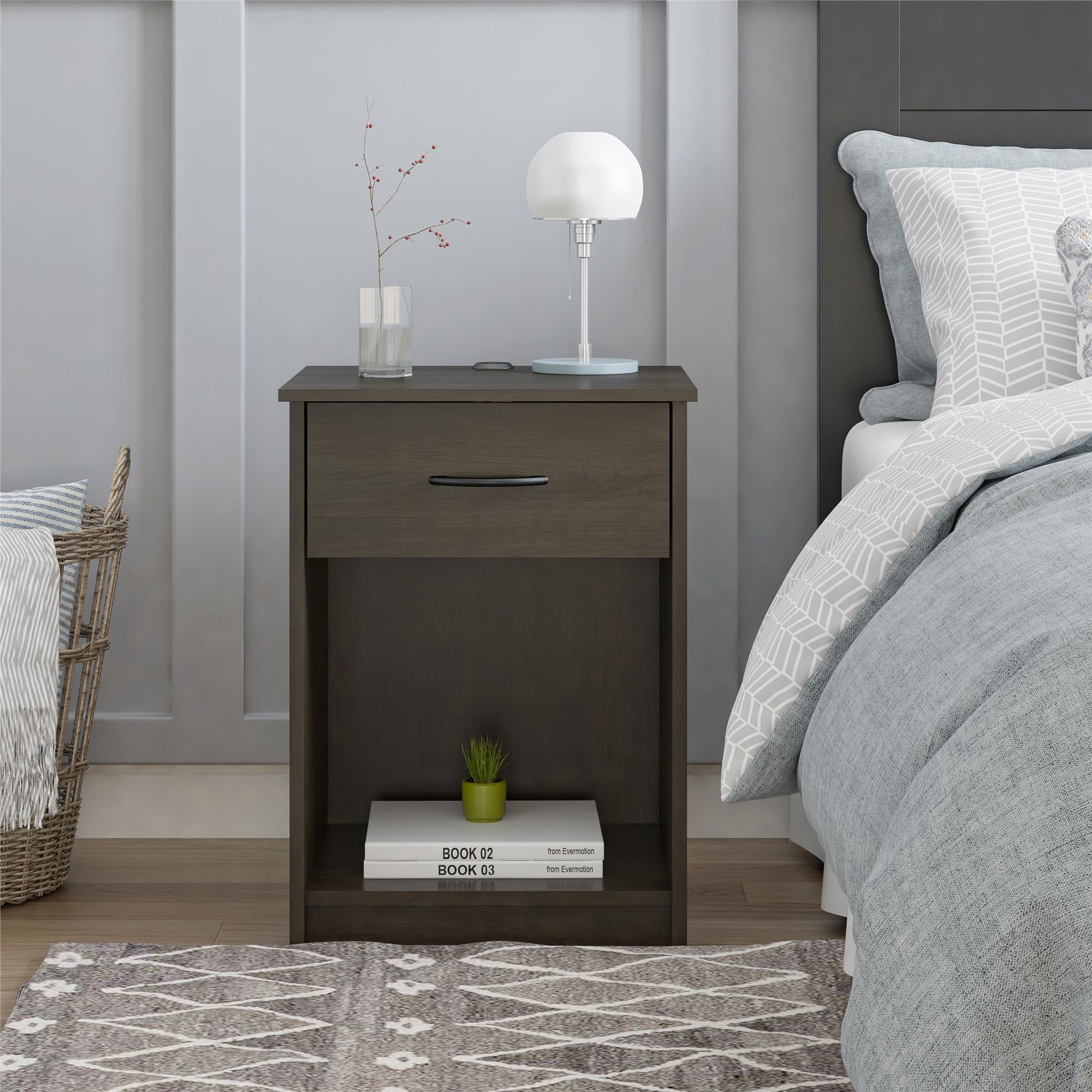 Mainstays 1 Drawer Nightstand with Power, Espresso