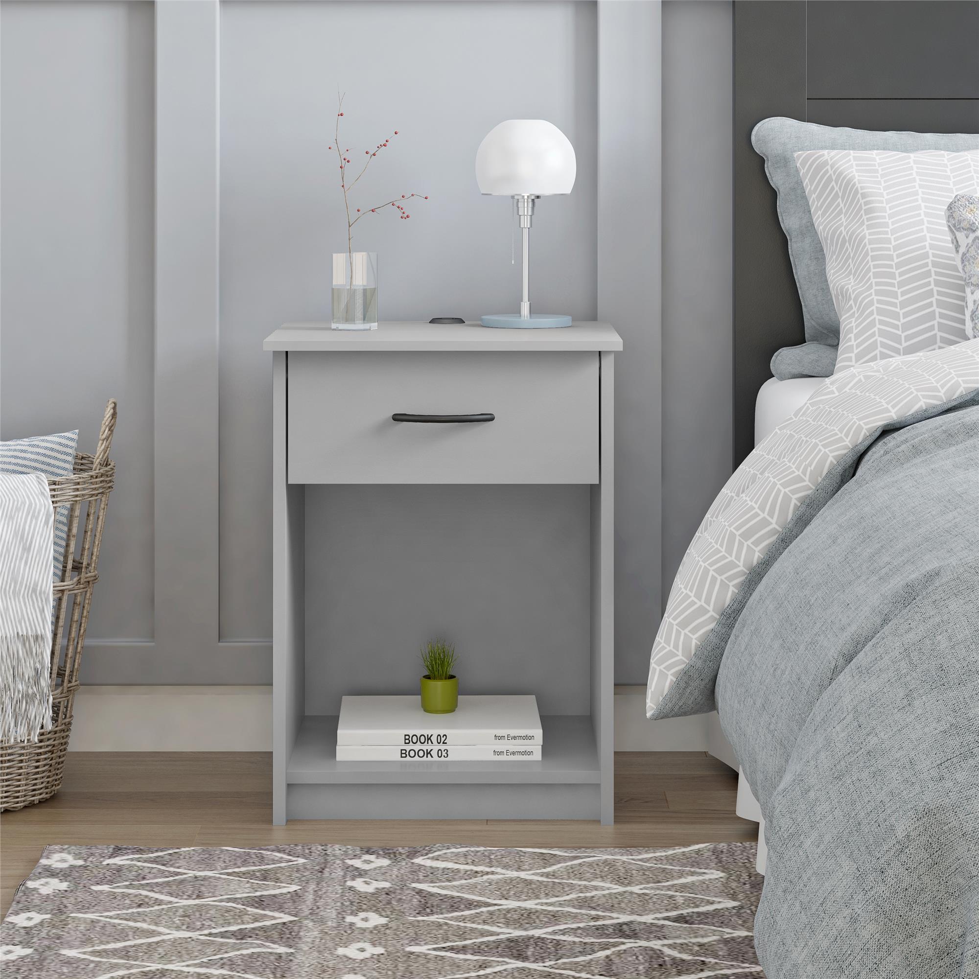 Mainstays 1 Drawer Nightstand with USB Power, Dove Gray