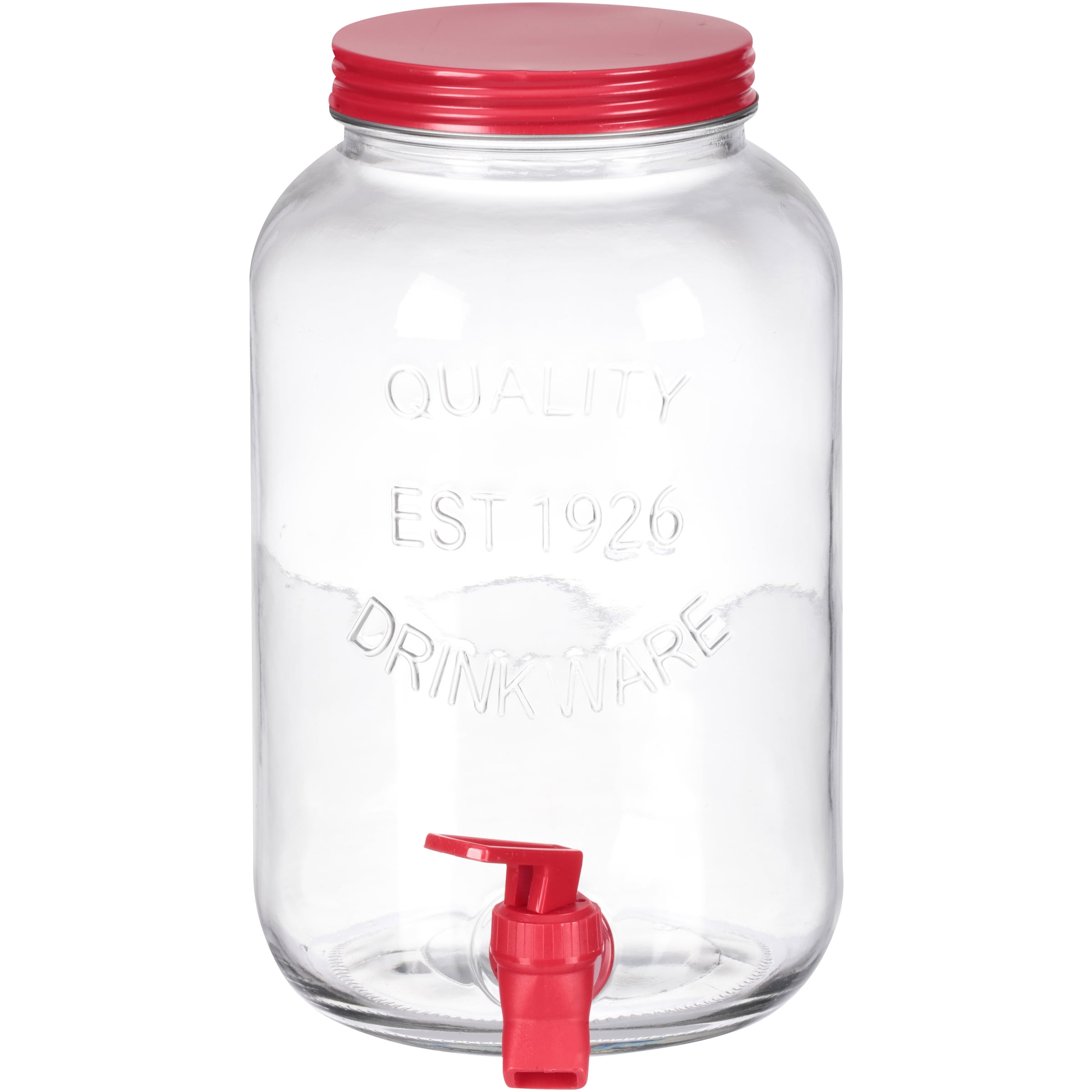 Clear Plastic Sun Tea Jar Beverage Dispenser 1.2 Gallon Pink Fruit Print  Jug