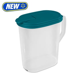 Mainstays 1 Gallon Oval Pitcher with Flip-Top Spout, BPA-Free, Freezer and Dishwasher Safe, Teal Lid