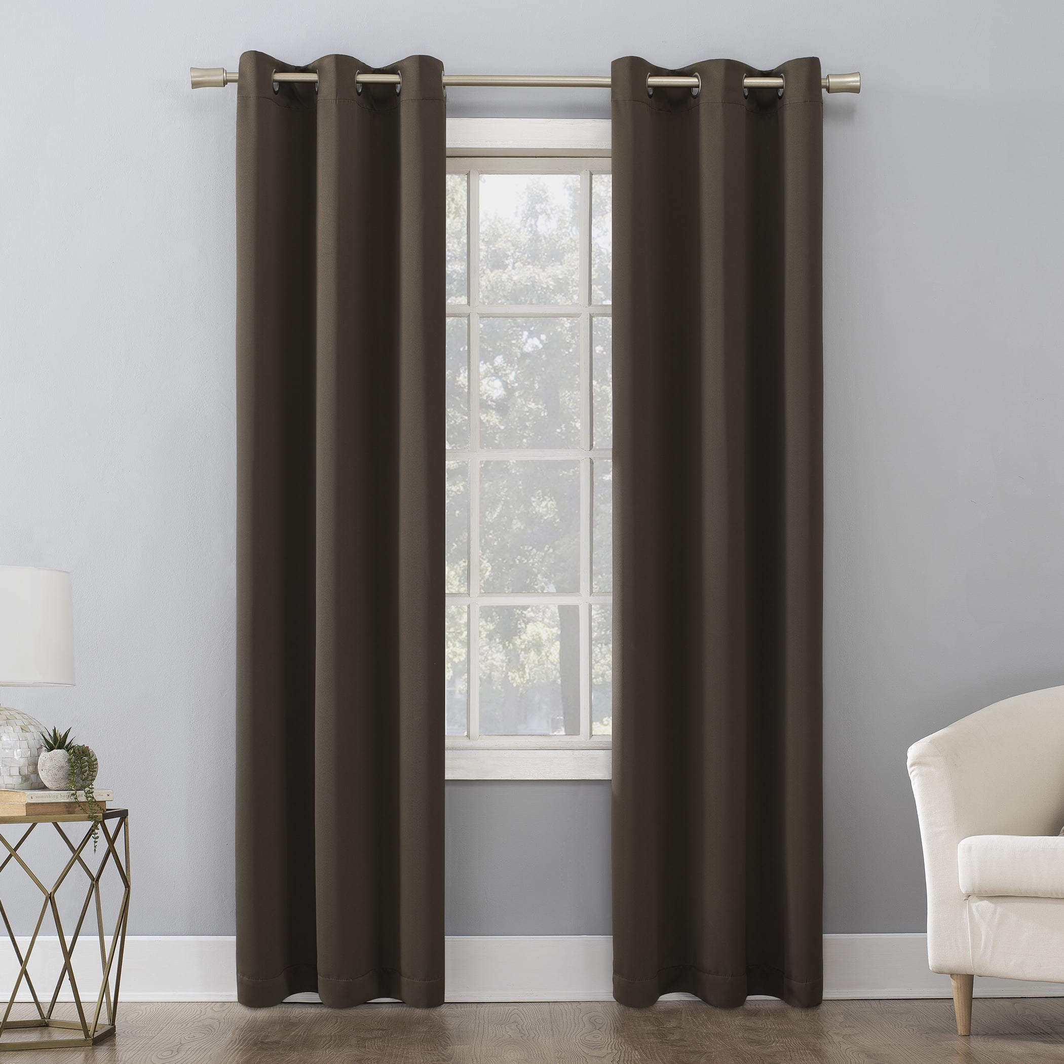 Mainstays Blackout Grommet Single Curtain Panel, Dark Brown, 1 Panel, 40 in W x 84 in L