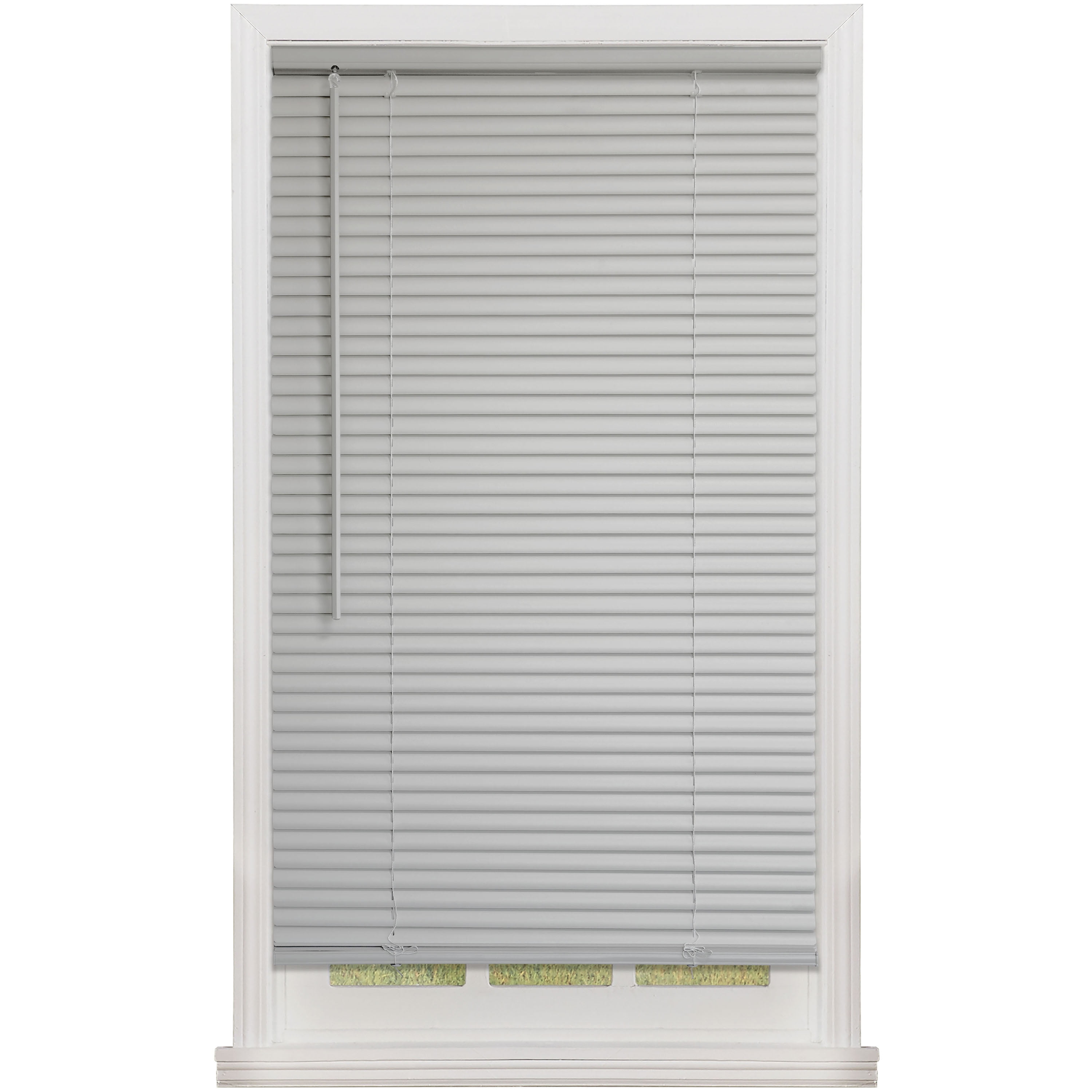 White Cordless Faux Wood Blinds for Windows with 2 in. Slats - 11 in. W x  72 in. L (Actual Size 10.5 in. W x 72 in. L)
