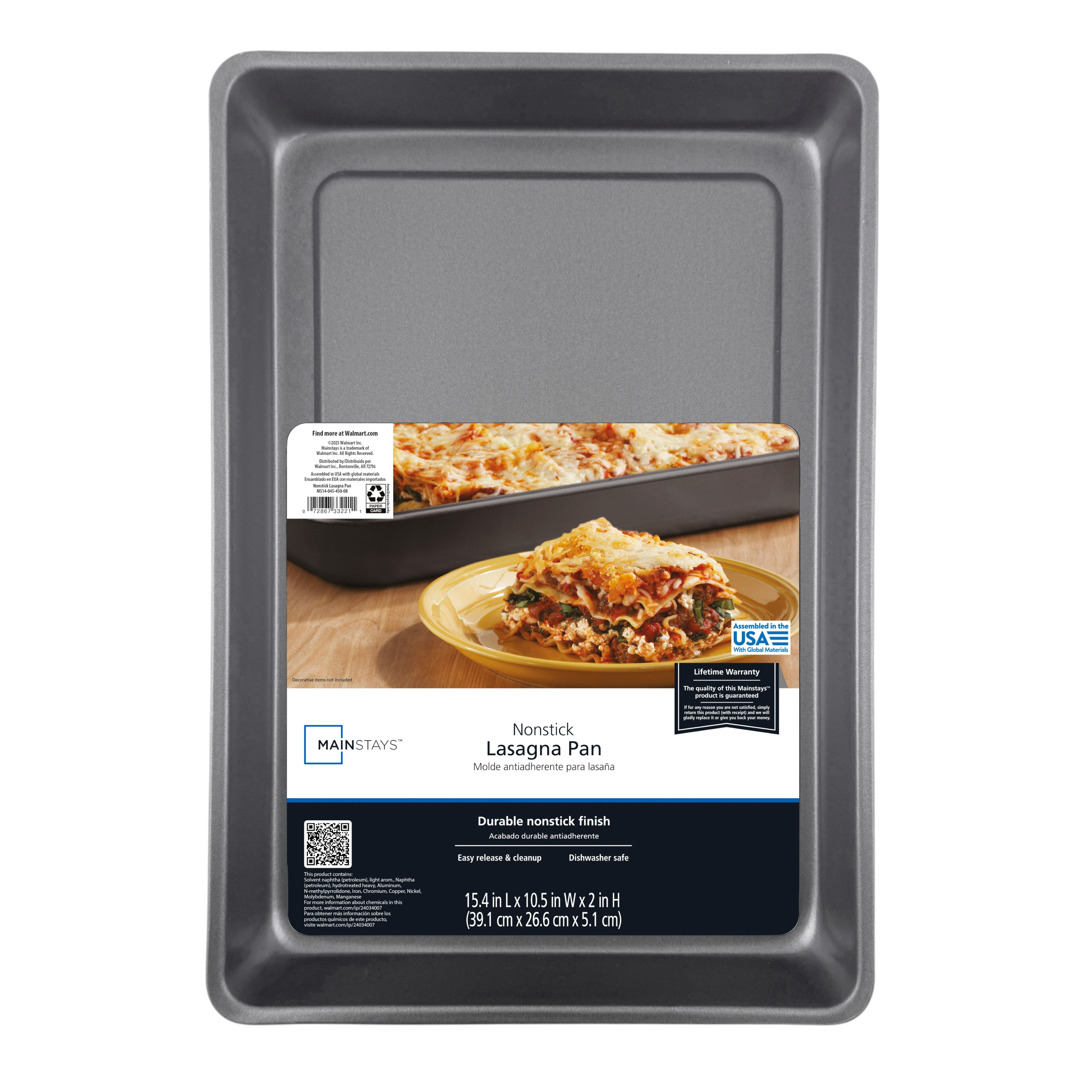 Mainstays 10.5 in x 15.4 in Nonstick Steel Lasagna Pan, Rectangle Baking Pan, Gray