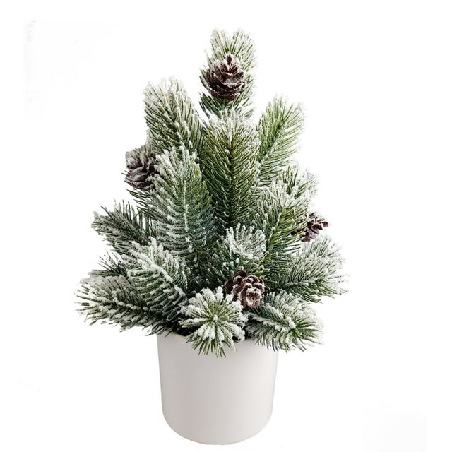 Mainstays 10.5in Indoor Artificial Pine Tree in Pot with Snow - Walmart.com