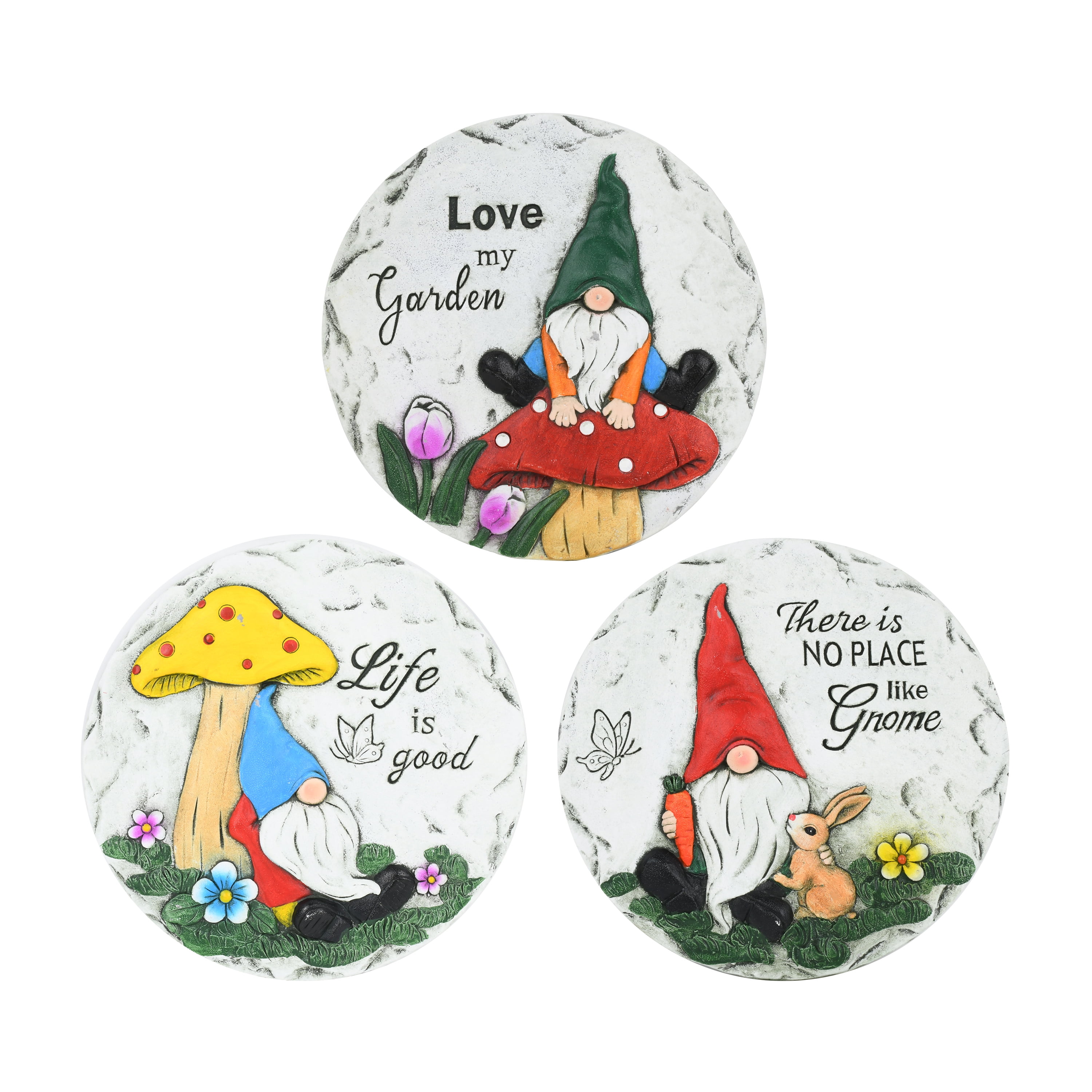 Mainstays 10''D Cement Boulder Gnome Garden Stepping Stone Set/3, Gray